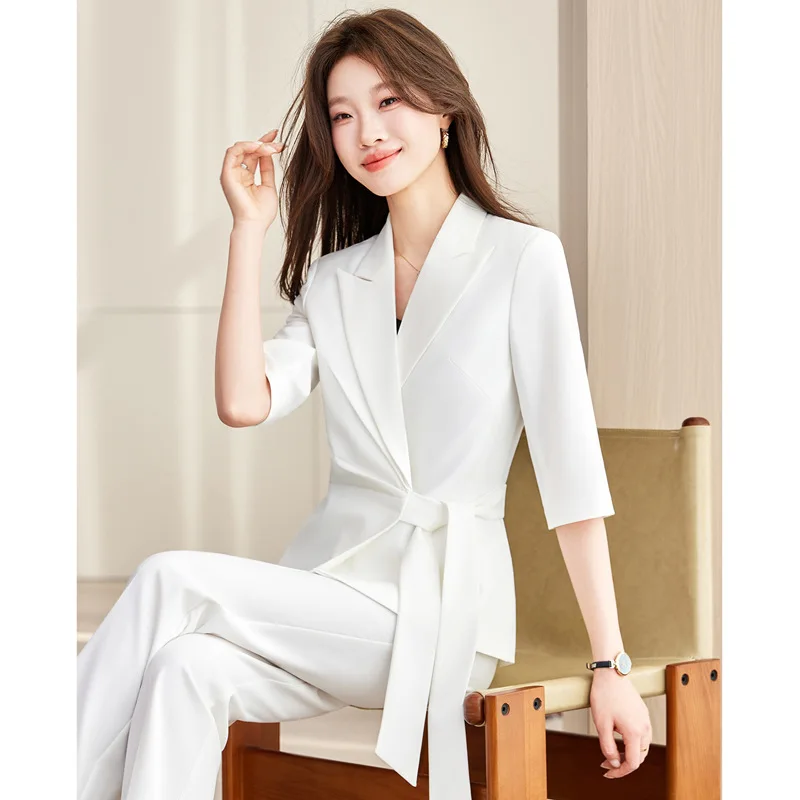 

White lace-up suit for women2026New Spring/Summer Professional Wear: Elegant and Sophisticated Formal Blazer