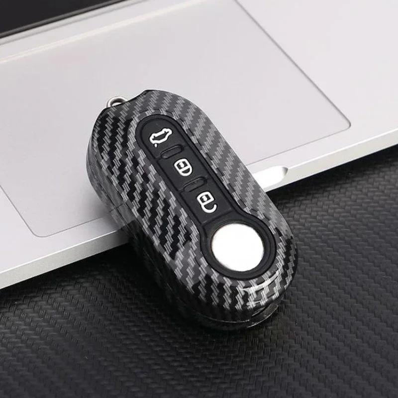 Carbon Abs Car Key Fob Shell Cover for FIAT 500 500L 500X Abarth 3-Button Folding Key auto keychain