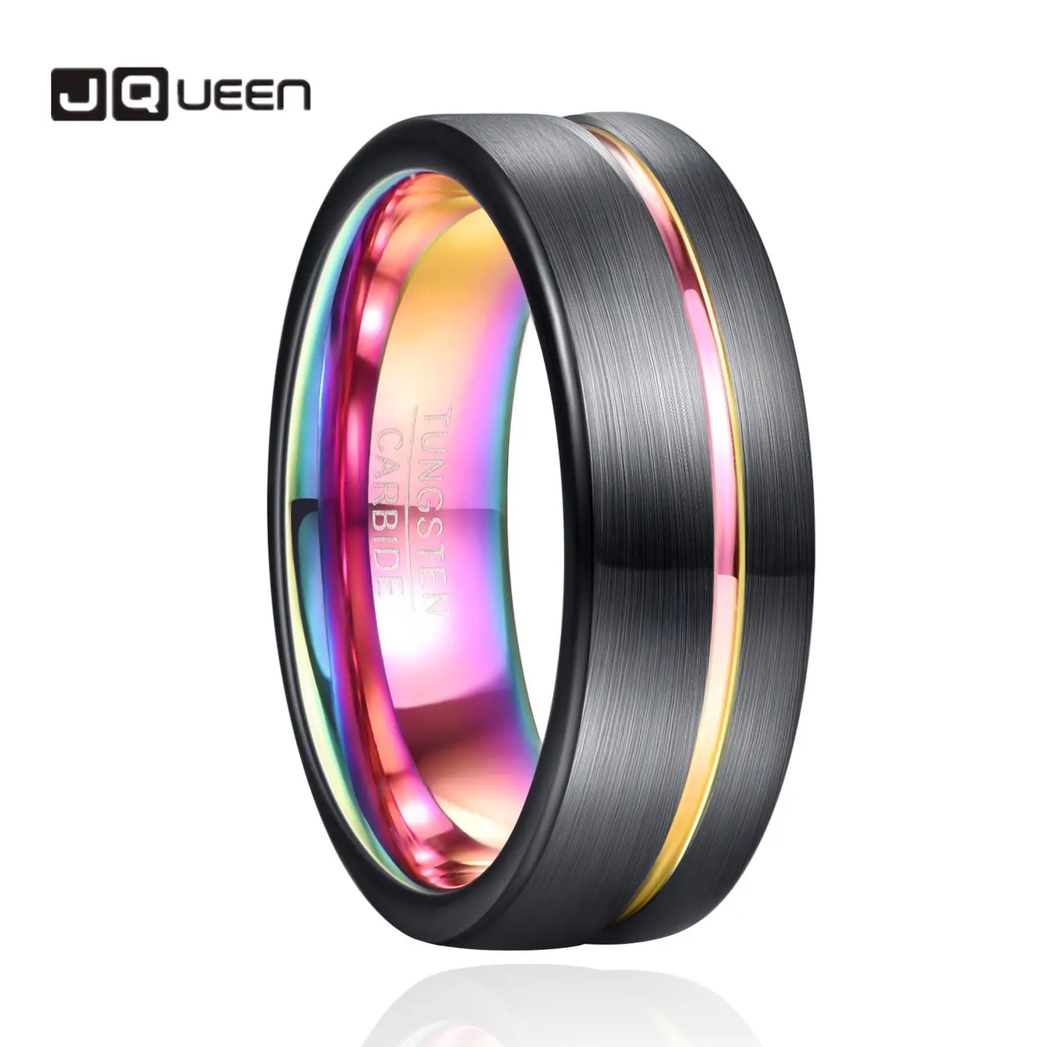 

JQUEEN 8mm Tungsten Carbide Steel Ring Dome Brushed Groove Color Line Black Inner Carbon Rings For Men Wedding Band Gift