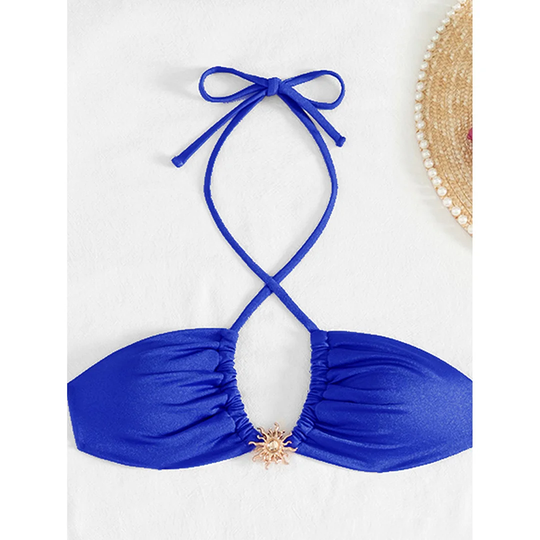 Neuer schwarzer, sexy Bikini mit Rock, Neckholder-Bikini, Damen-Badeanzug, dreiteiliges Bikini-Set, Badebekleidung, Badeanzug, Schwimmbekleidung V6398B – Detail 16