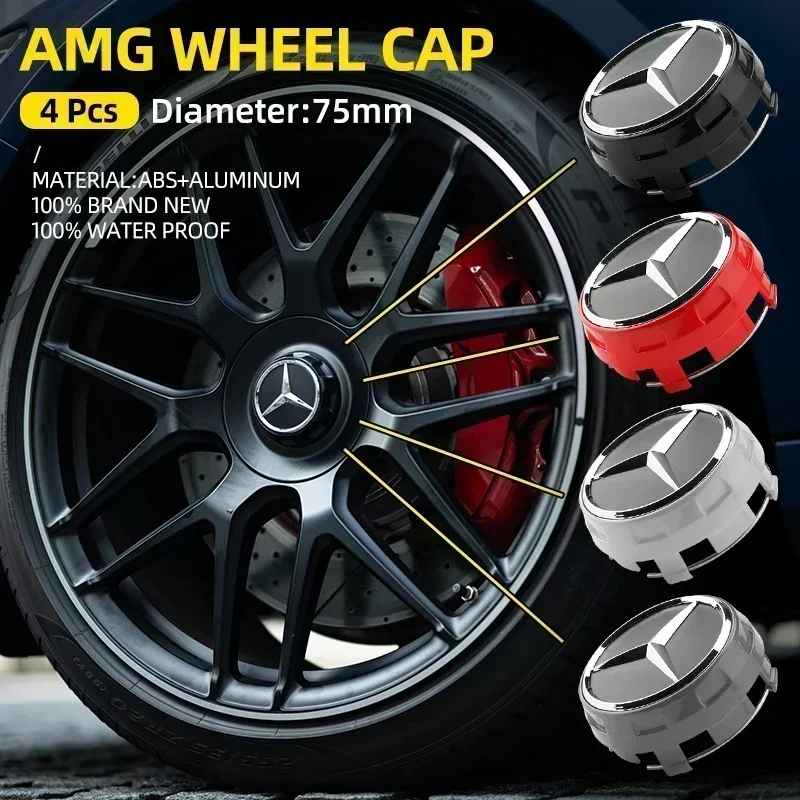 4PCS 75MM Car Wheel Center Cap Rim Centre Hub Cover for Mercedes Benz Maybach W204 W205 W211 W21 C260 E300 W205 W212 AMG