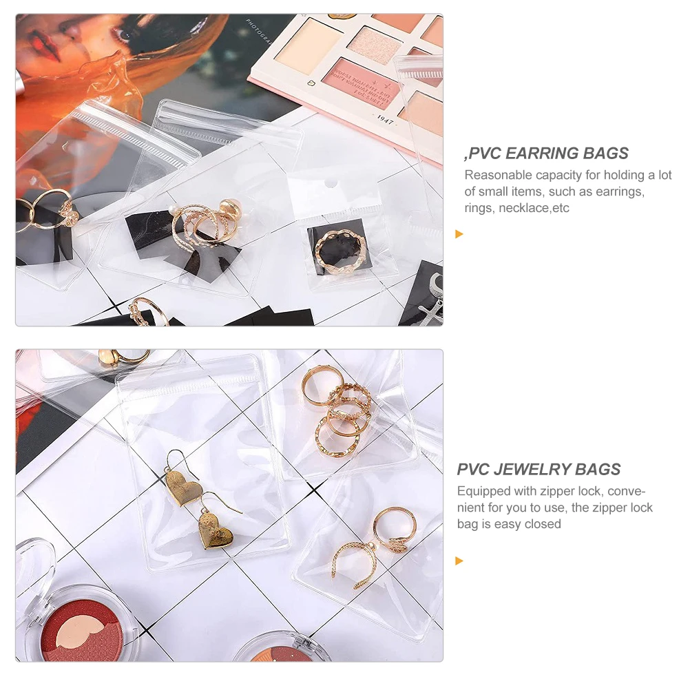 

50 set Anti-Color-Distortion Jewelry Bags PVC Earring Ring Storage Pouches with Zipper Anti-Oxidation Durable for Jewelry