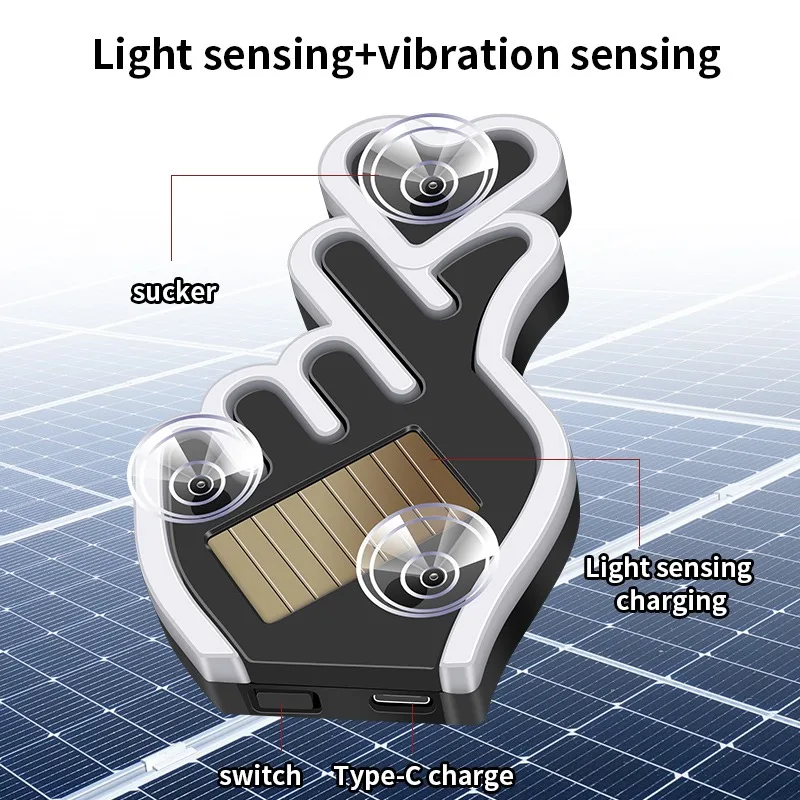 3.7V USB Solar Powered No-Wire Heart Neon LED Signal Light Windshield Decorate Light with Night & Vibration Sensor Car Led Light