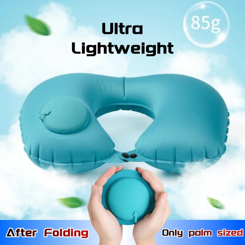 Press Type Inflatable Neck Pillow U Shape Air Pillow Milk-Silk Neckrest Portable Sleeping Travel Pillow for Car Airplane Hiking