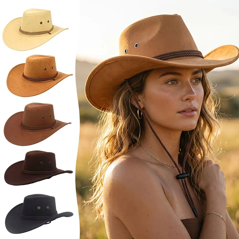 Wide Brim Western Cowboy Hat Vintage Big-edge Sun Hat For Music Festival Jazz Hat Holidays Party Cosplay Outdoor Climbing Hat