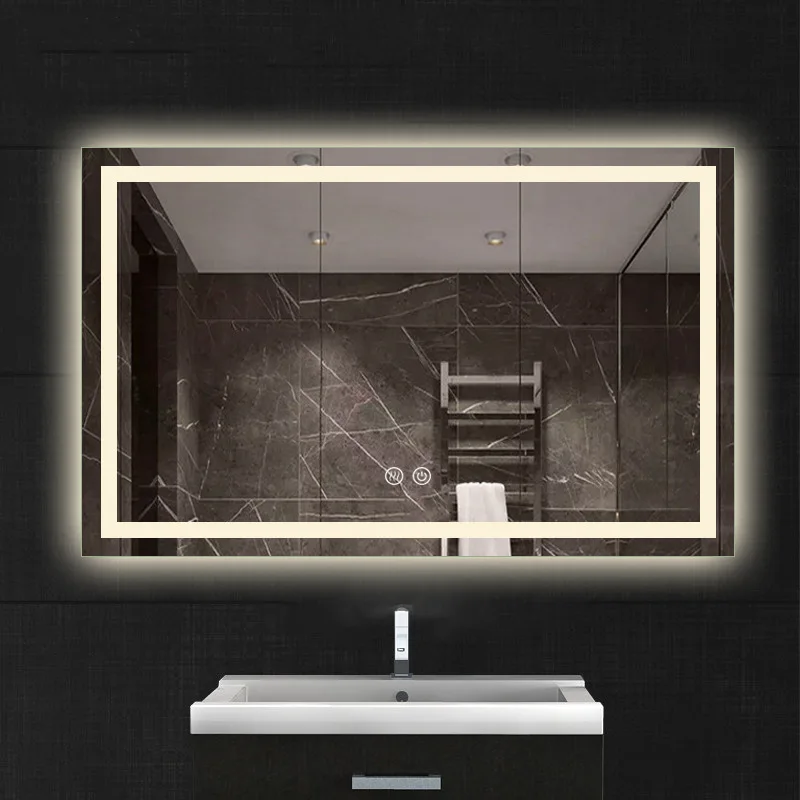 LED Touch Screen Smart Bathroom Mirror Anti-Fog Dimmable Rectangle Vanity Mirror for Hotel
