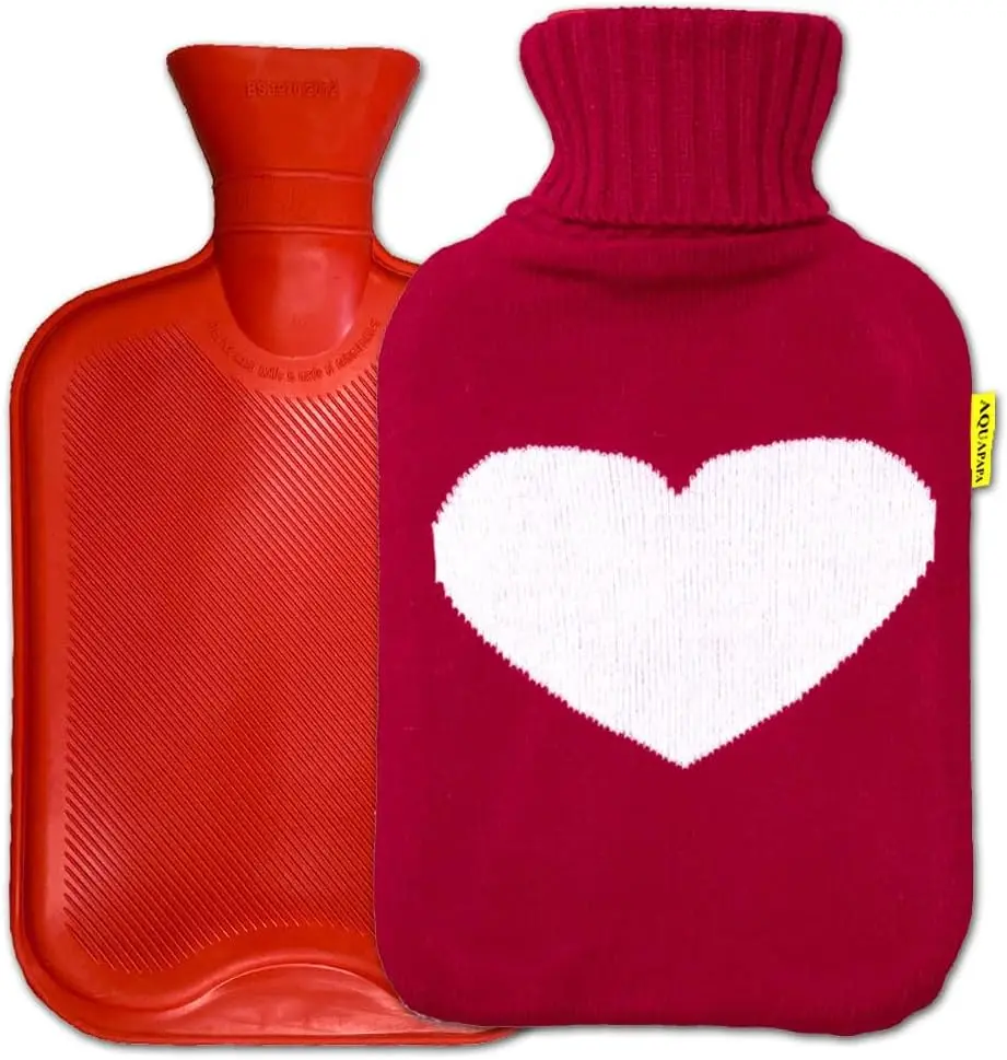 

Большая грелка на 2 литра с красным вязаным чехлом, из натурального каучука, для облегчения боли и тепловой терапии