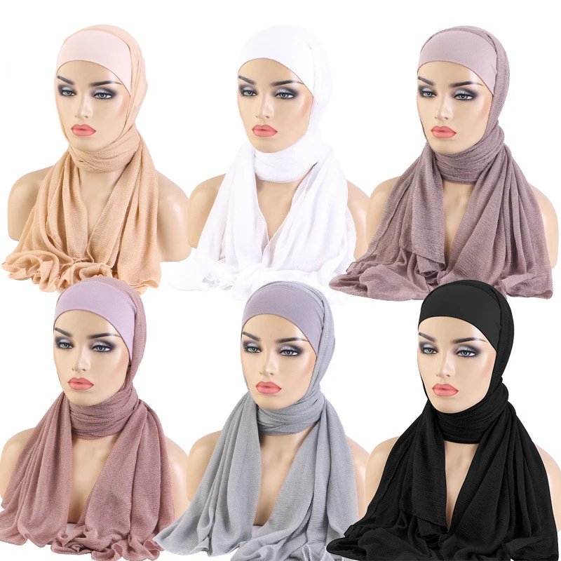 

Women Muslim Hijab Lace Up Scarf Crepe Turban Hat Islamic Shawls Wrap Bonnet Amira Cap Headscarf Bandana Headband Turbante Mujer