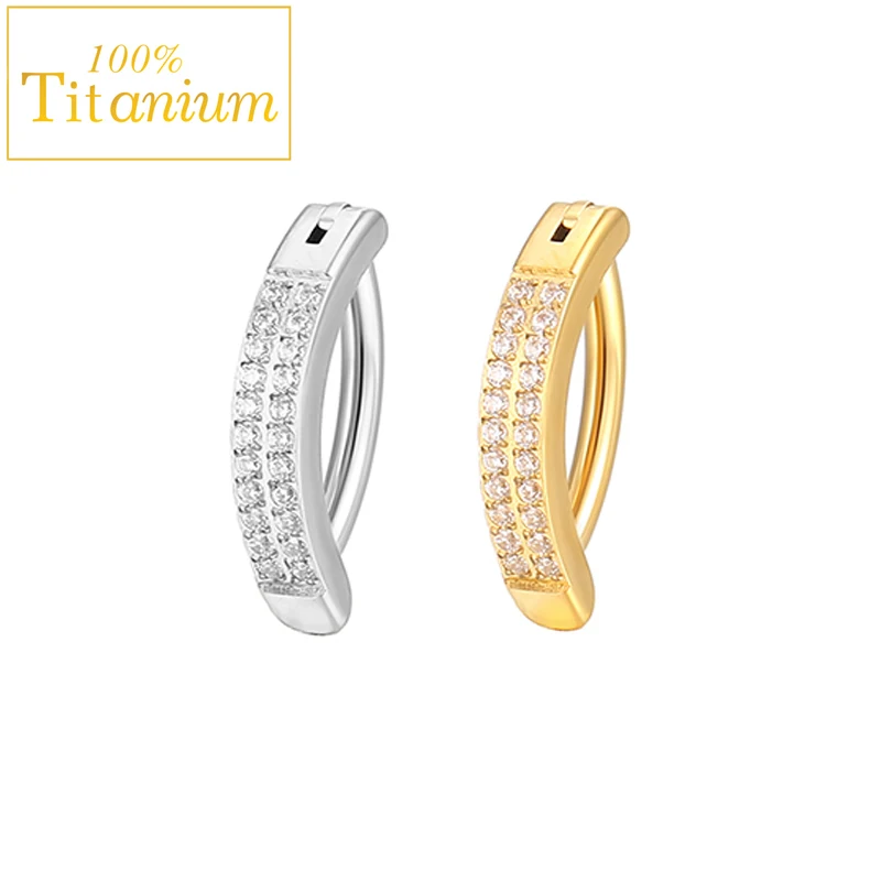Zircon Clicker Belly Button Ring G23 Titanium Navel Piercing Reverse Curved Babell Perforated Bar Body Jewelry 10MM Earrings 16G