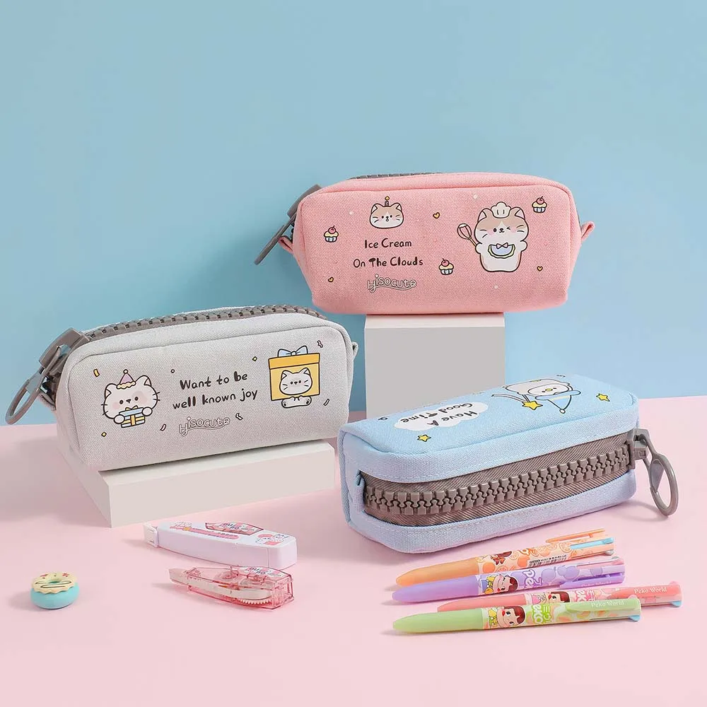القرطاسية تخزين الكرتون قماش مقلمة أدوات الكتابة الحيوان الكرتون قماش القلم حقيبة القطط سعة كبيرة