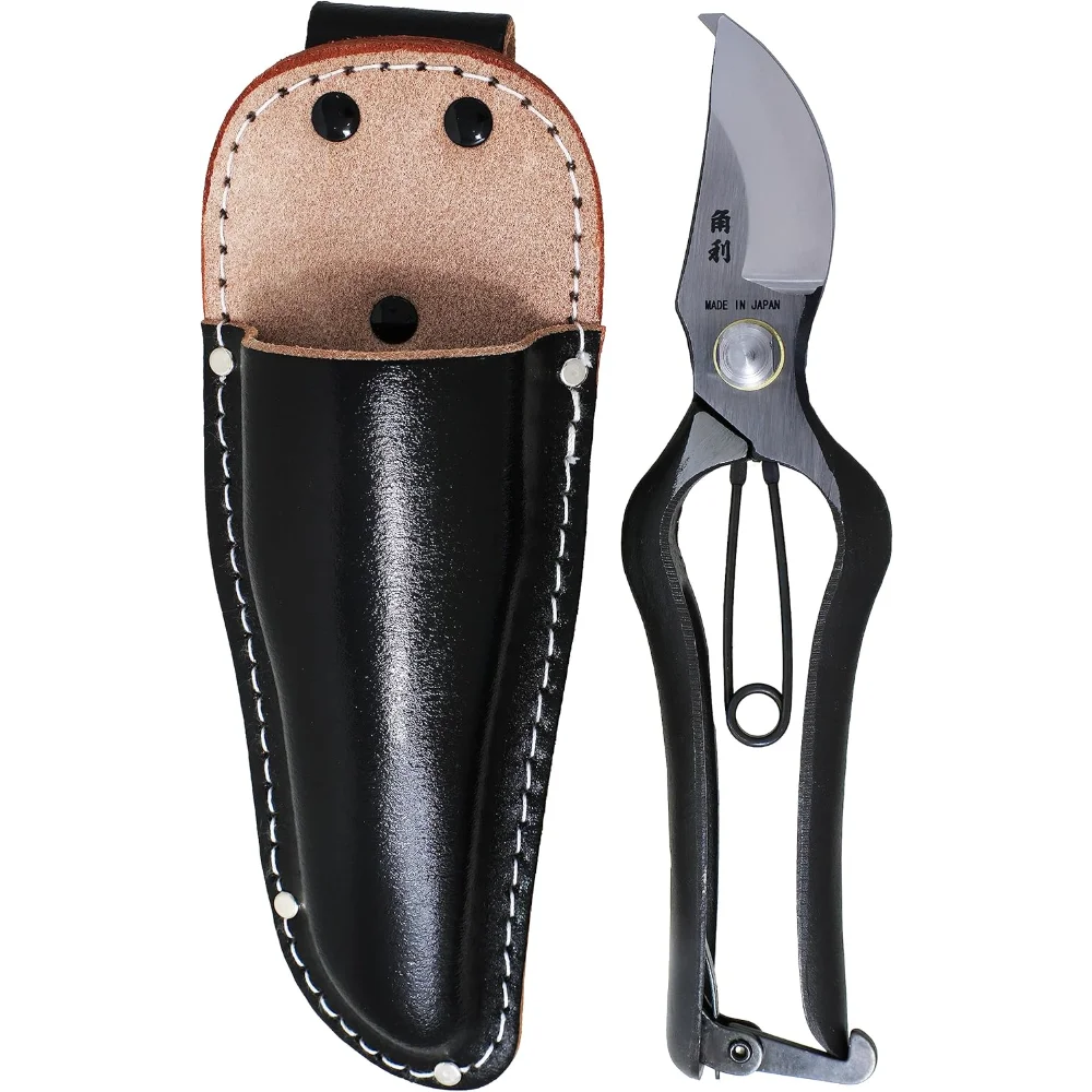 Tijeras de podar de 8" - Podadoras de derivación de alta resistencia, acero al carbono forjado a mano, fabricadas en Japón con funda de cuero, negro