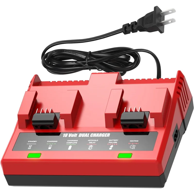 ABXF-For  M18 Battery Charger Replacement 18V Dual Port- Models 48-59-1802, 48-11-1850, 48-11-1840, 48-11-30 US Plug