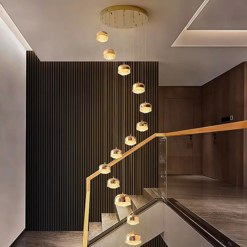 

Modern Dimmable Chandelier - Retro ceiling light with polished brass lustre and clean angles Staircase Duplex living room