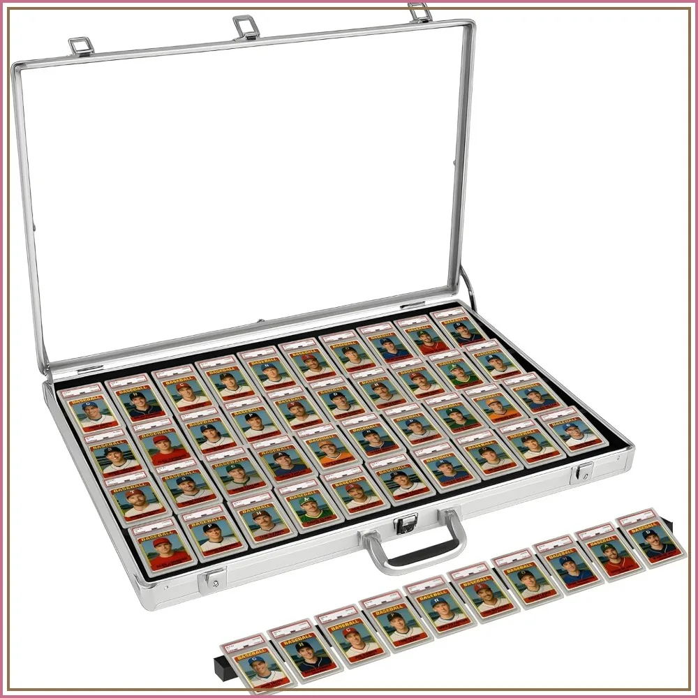 

Sports Card Display Case, Holds Up to 52 Slabs, Aluminum Acrylic Glass, Anti-Theft Lock, Portable 34"x22"