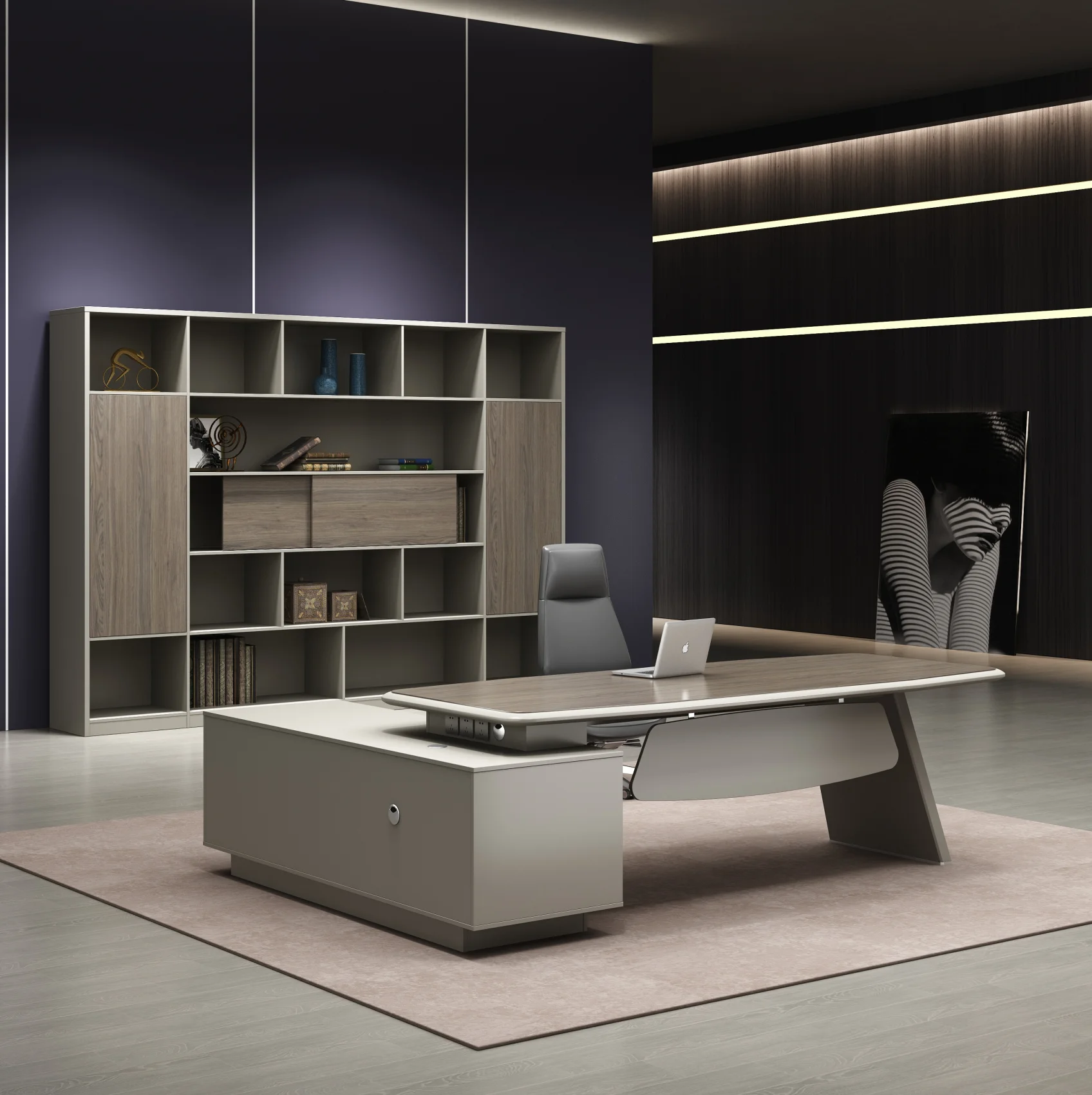 Oversized L-Shape Executive Office Desk 1.6-2.2M Side Cabinet E1 Certified Solid Wood Particle Board Melamine President