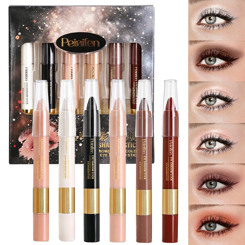 6 Pieces of Eye Shadow Stick Set, Durable Shining, Pearly Eye Shadow, Natural Eye Makeup