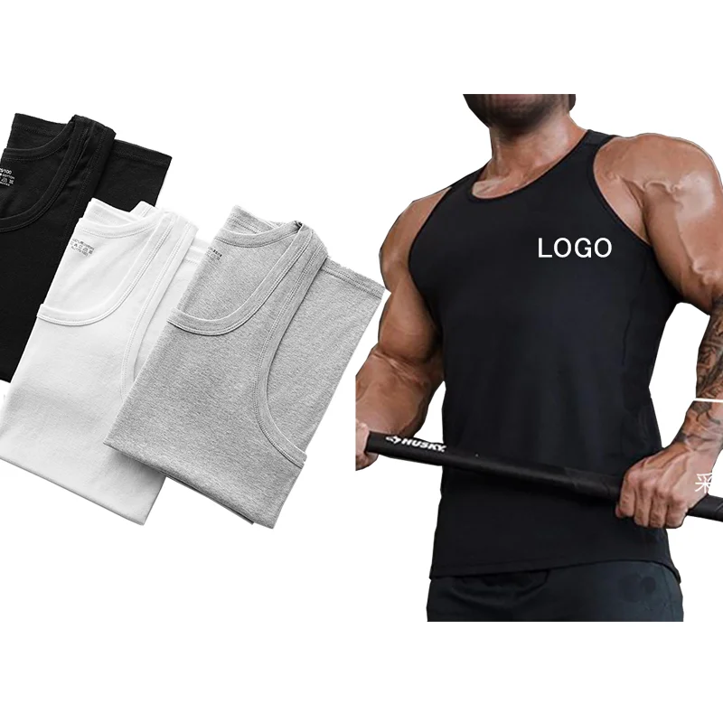 2025 Custom Print Logo Cotton Sleeveless Shirts Tank Top Men Fitness Shirt Mens Singlet Bodybuilding Muscle Vest image 2