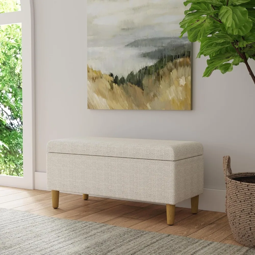 Storage Bench, 36 x 16 x 17.5 inches, Cream Chevron Woven