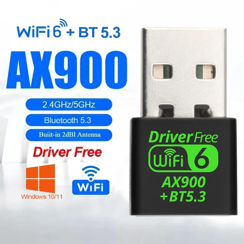 Беспроводной USB-адаптер Wi-Fi 802.11AX 900 Мбит/с Приемник Wi-Fi 6 BT 5.3 Сетевая карта Двухдиапазонный драйвер Бесплатный USB-ключ для ПК Win 10 11