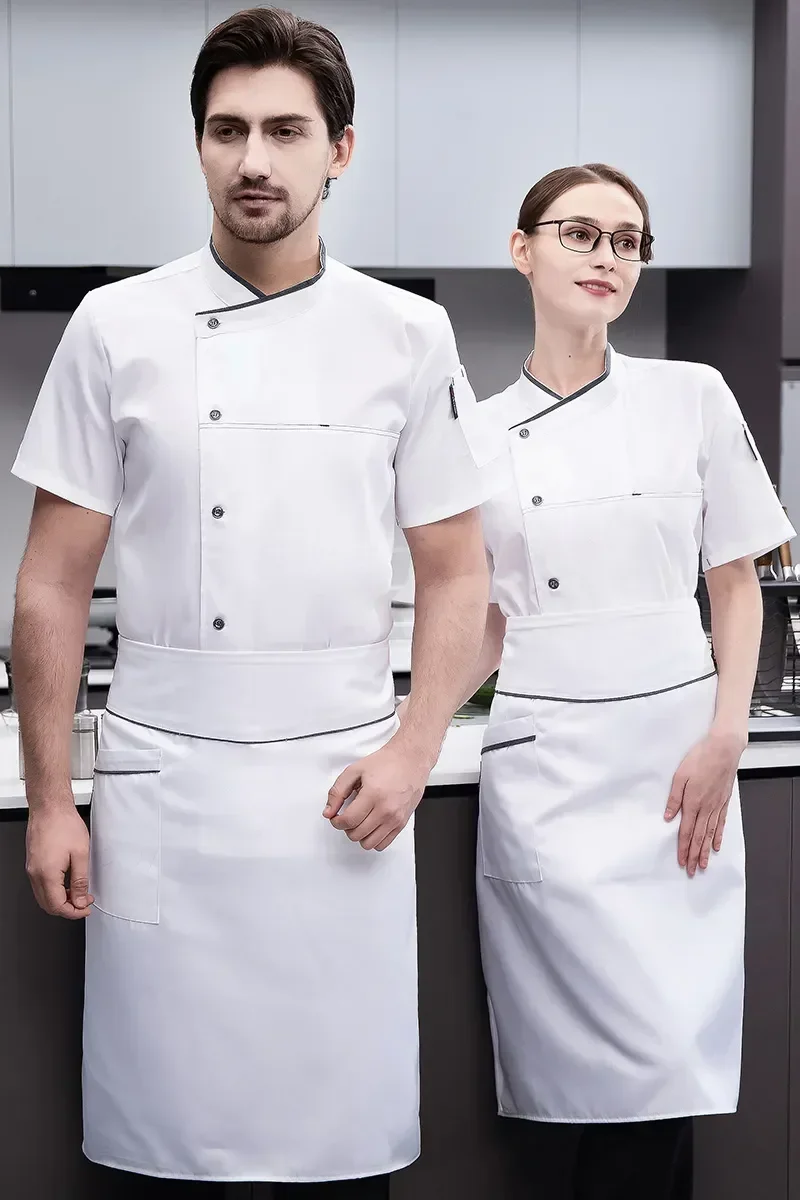 Tops Männer Brüste kurze Frauen Uniform und Kochen Unisex Chef Arbeit Hotel Doppel jacken Mäntel Catering