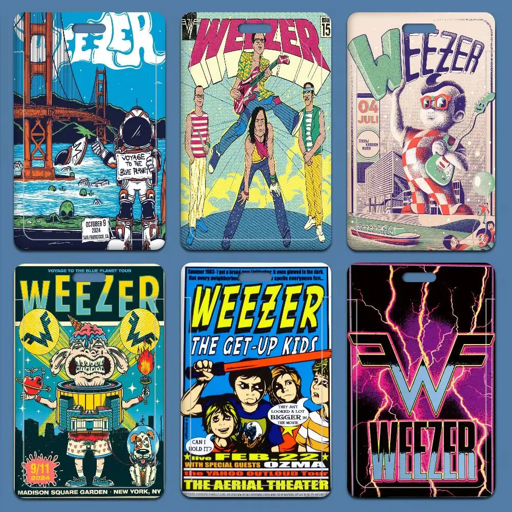 

W-Weezer Rock Band 1Set Working Permit Case Exhibition ID Card Sleeve Holder with Lanyard Work Card Cover Neck Strap