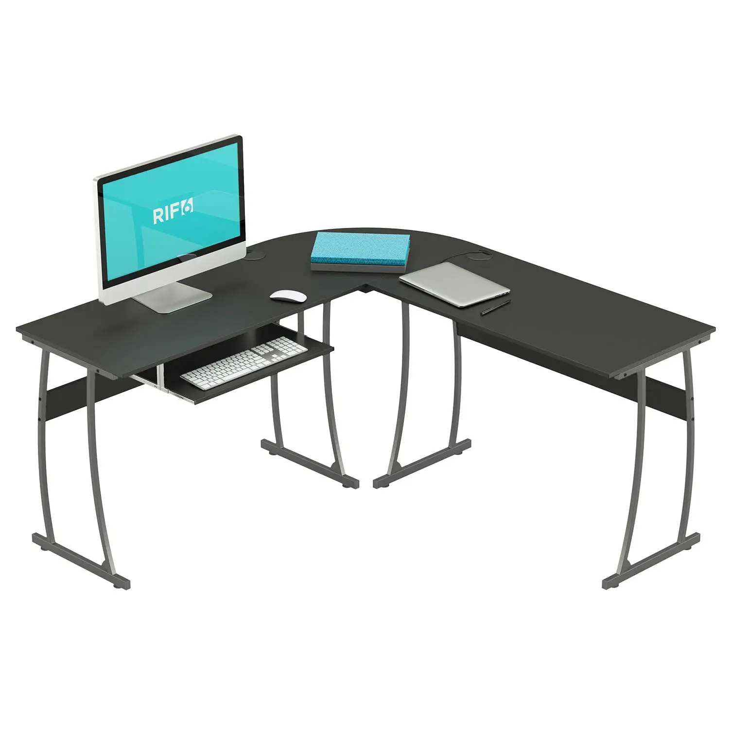 i*-L Shaped Modern Computer Home Office Gaming Desk With Keyboard Tray And Cable Management, Easy Assembly, Black, Customized