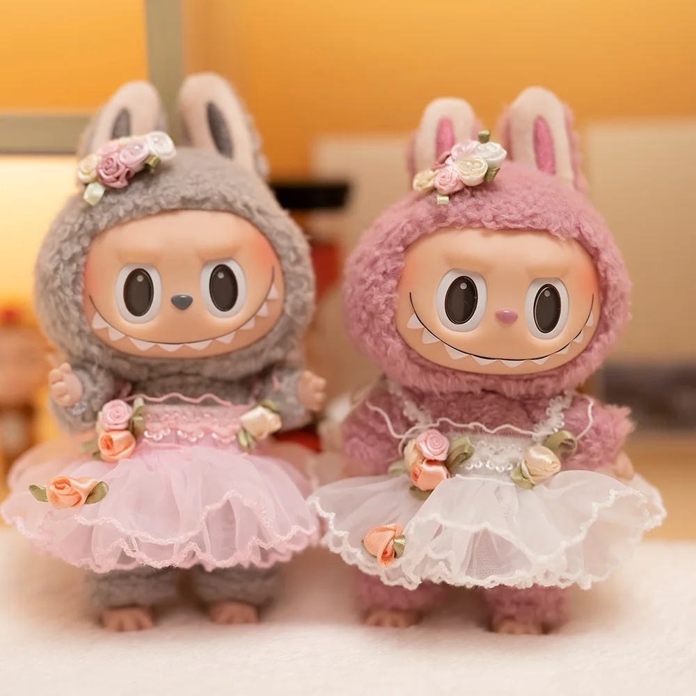 Vestido de Casamento Borboleta para Bonecas Labubu Idol, Roupas Plush Hoodie, Acessórios Kawaii, Roupas Korea Kpop Exo 17cm