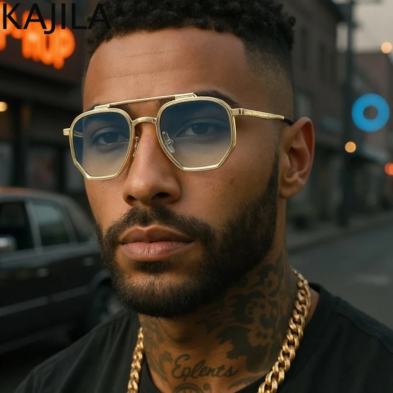 

Small Frame Square Steampunk Sunglasses Men 2025 Luxury Brand Vintage Metal Sun Glasses Male Double Beam Classic Driving Eyewear