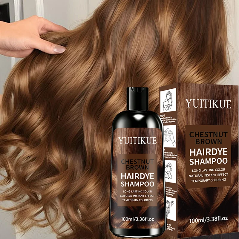 YUITIKUE Chestnut Brown Hair Dye Shampoo 100ml Long Lasting Color Natural Instant Effect Temporary Hair Coloring Shampoo