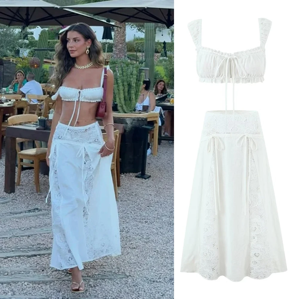 Mingmingxi Nieuwe Matchende Sets Elegante Off-Shoulder Cropped Top en Uitlopende Rok Sexy Outfits Tweedelige Set Dames 2025 - afbeelding 1