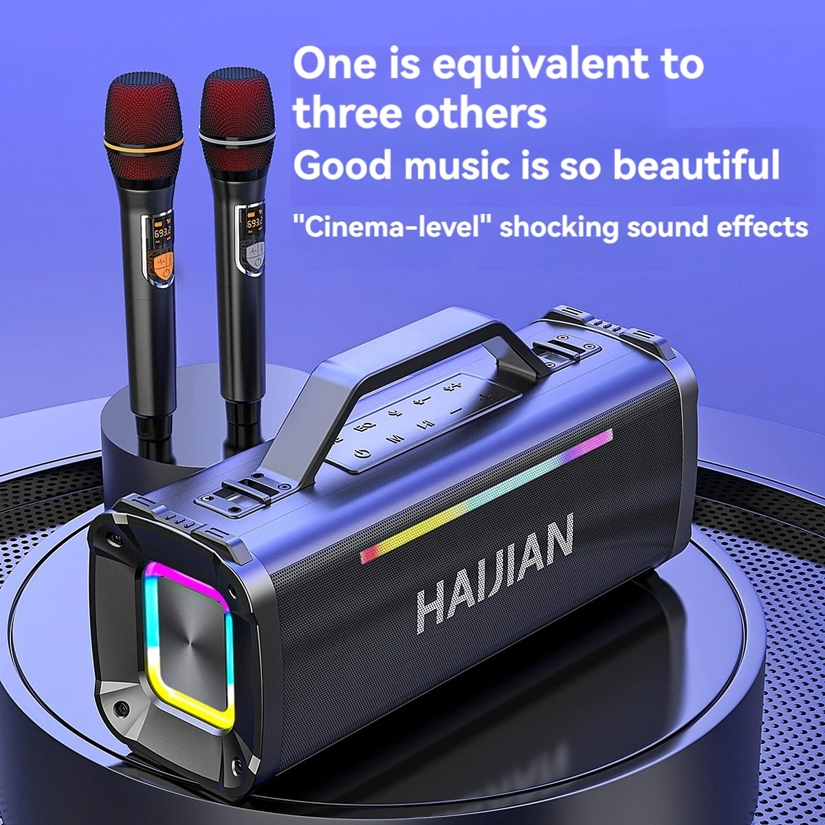 HAIJIAN HJ-68 Karaoke Machine With Dual Wireless Mics, Bluetooth 5.3 Speaker With LED Light, Reverb Sound Card For Outdoor