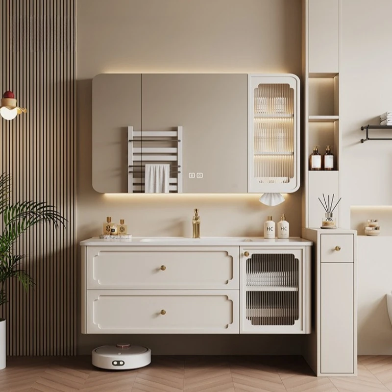 

high-end white mirror cabinet French medieval aesthetic design bathroom vanity unit and sink muebles baño bathroom furniture