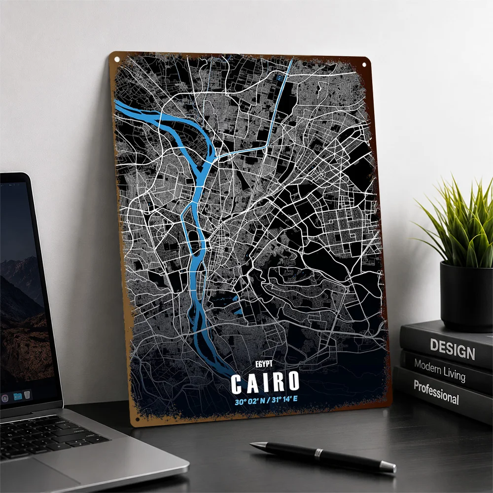 Cairo City Map Printed Poster Urban Wall Art For Home Office Or Living Room Personalized Aluminum Metal Sign Housewarming Gift