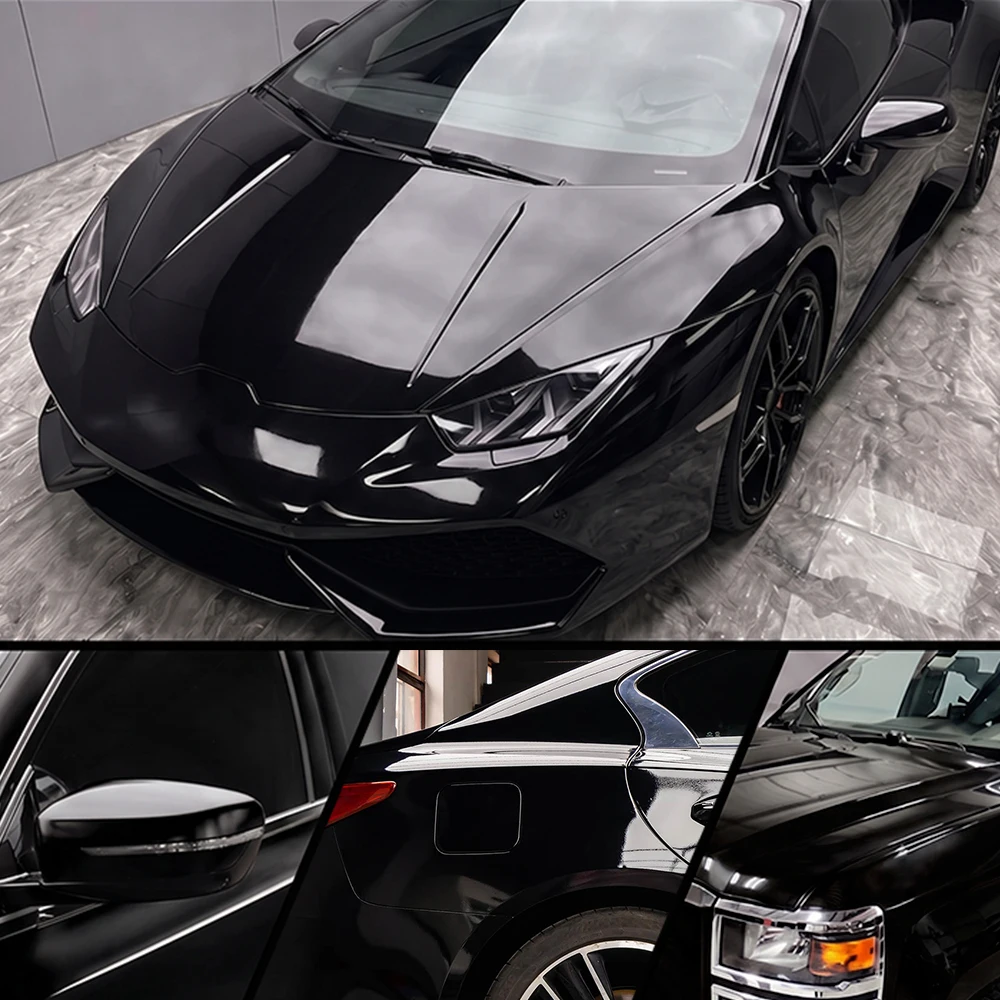 Glossy Black Vinyl Wrap Film Car Wrapping Decal Roll Bubble Free Air Release Vehicle Motocycle Sticker DIY Adhesive Accessories