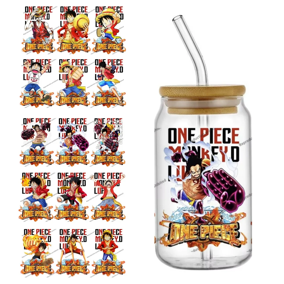 Japanese One Piece anime UV Sticker waterproof Party DIY Decals 3D transfers uvdtf tumbler seal stickers 16oz uv dtf cup wraps