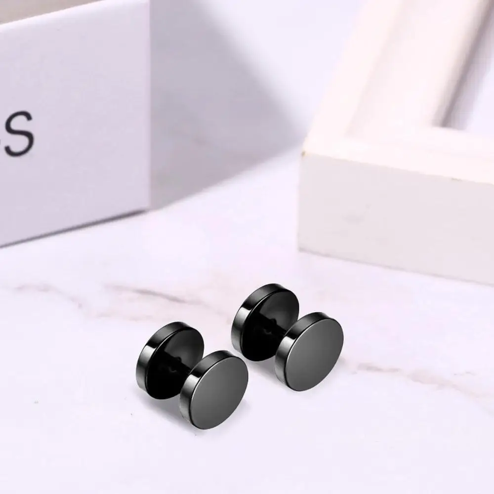 1Pair 2mm-14mm Screw Stud Earrings Mens Stainless Steel Punk Fashion Ear Plugs BodyJewelry Black/Silvery/Golden Father Day