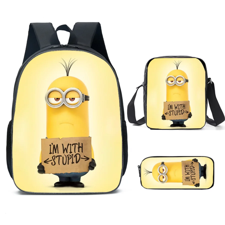 3Pcs/set Minions Backpacks Anime Despicable Me Student Schoolbag Laptop Bag Shoulder Bag Kids Pencil Bag Fashion Travel Knapsack