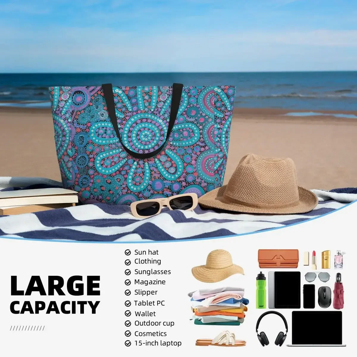 Family Gathering Beach Travel Bag, Tote  Holiday Large Capacity Daily Shoulder  Multi-Style Pattern