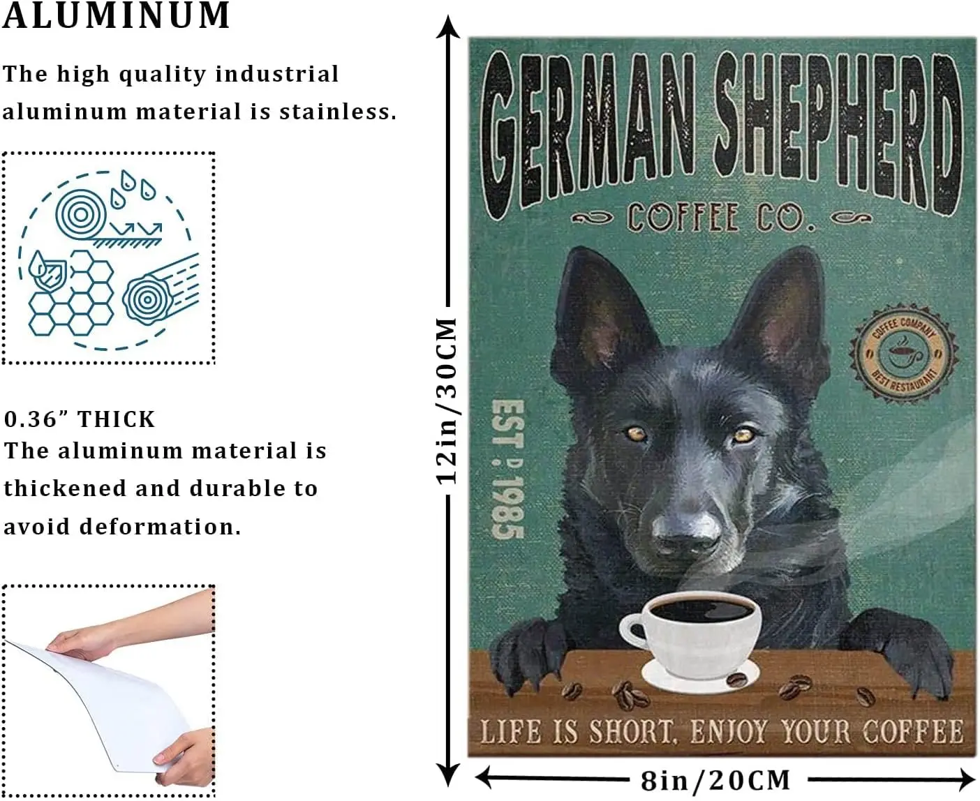 Metal Signs Black German Shepherd Dog Coffee Company Signs Vintage Signs Retro Aluminum Sign for Home Cafe Kitchen 8x12