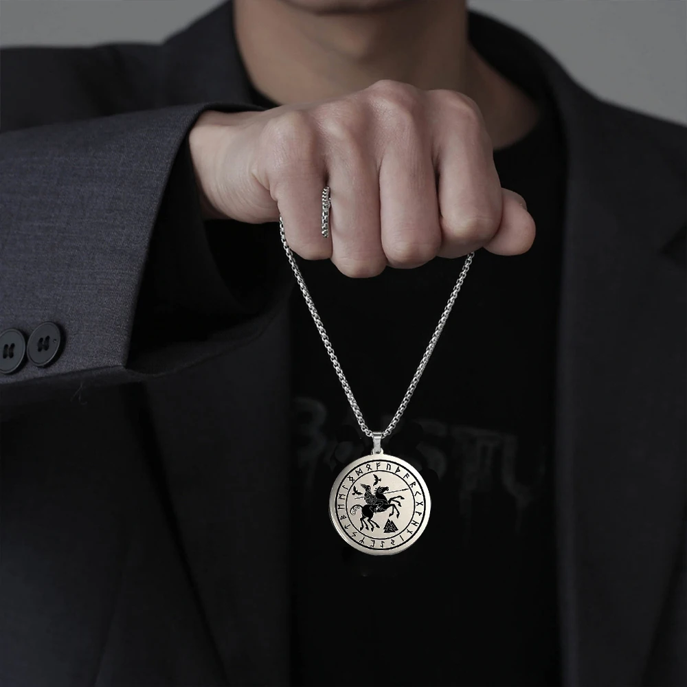 1pc War-horse Stainless Steel Pendant Talisman Amulet Necklace Slavic Viking Norse God Triple Knot Runes Charms Jewelry