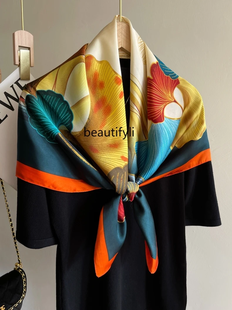 Artificial Silk Korean Style Atmosphere to Give Mom Gift Large Kerchief Fashion All-Match Shawl Scarf