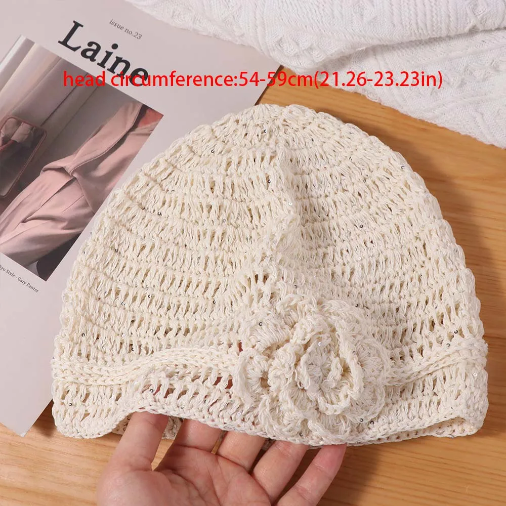 

Casual Handmade Crochet Flower Hat Hollow Bling bling Beanies Hat Glitter Korean Weave Cap Apparel Accessories