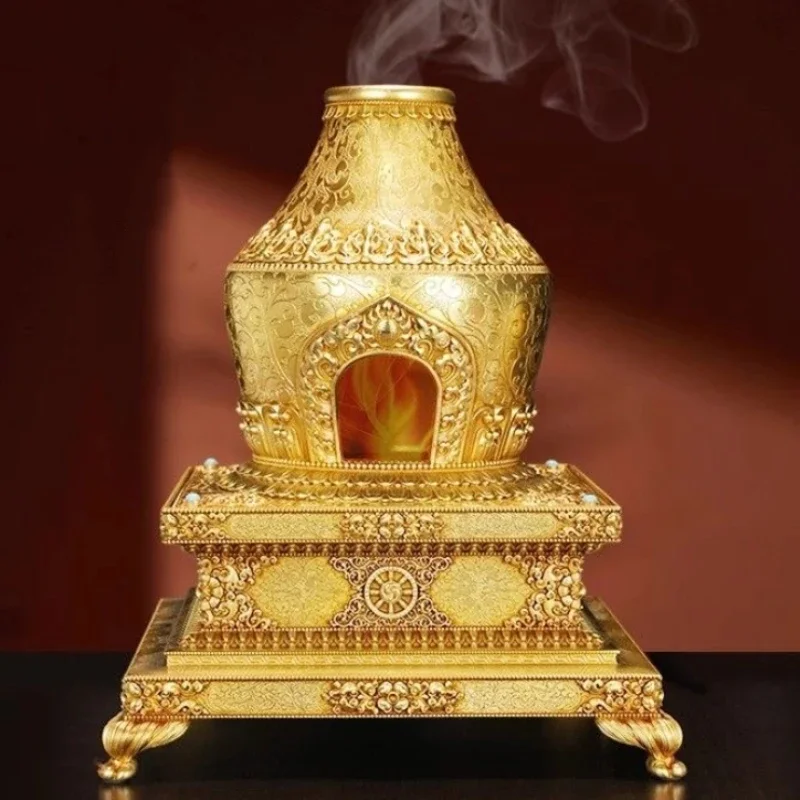 Tibetan Brass Incense Burner Box Incense Pile Altars Decoration, Meditation Temples Smoke Tray Furnaces,Aromatherapy Stove,17cm
