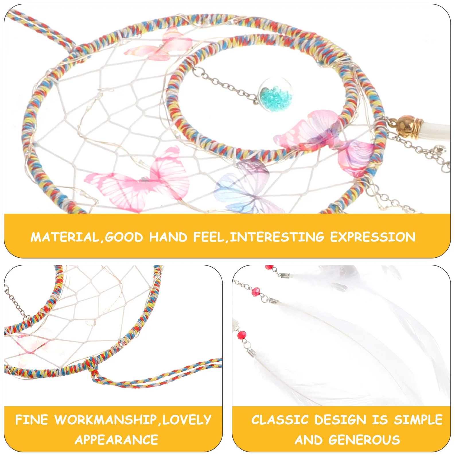 

Dream Catcher With Glass Beads White Butterfly Pendant For Bedroom Living Room Garden Porch Wind Chime Decor