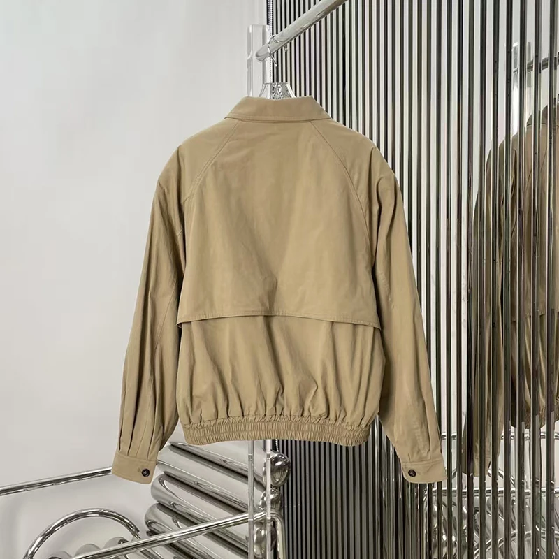 سترة نسائية كاكي أنيقة عتيقة مع طية صدر السترة، سترة مستوحاة من الخصر، خريف، وصول جديد، 2025