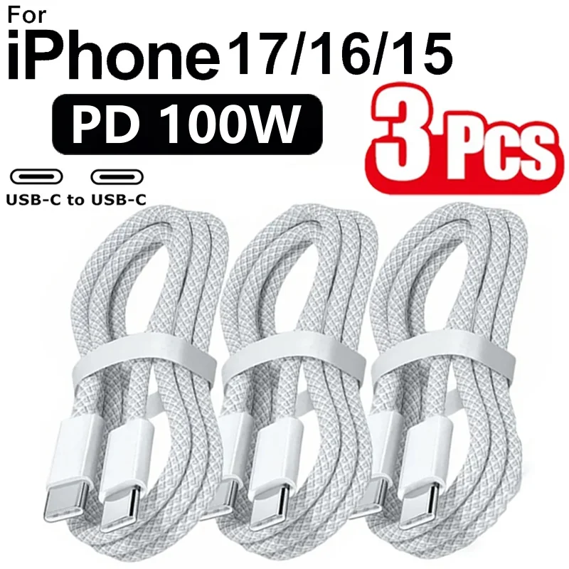 3PCS USB C Cable to USB C 100W Fast Charging Charger Cable Supports Fast Charging For iPhone 16 15 Samsung Xiaomi Huawei etc