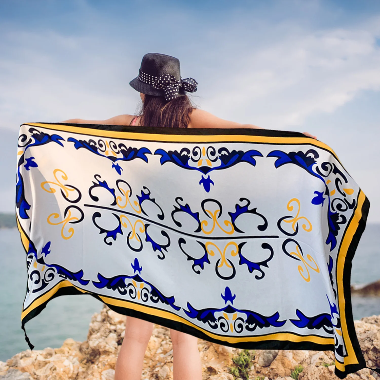 

Design Brand Women Scarf Sunscreen Cotton Shawls Dual-Use Summer Autumn Long Scarves Seaside Holiday Beach Towel Beachwear Veils