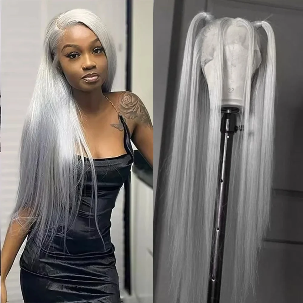 Silver Grey Long Straight Wig for Women Cosplay Glueless Lace Front Wigs for Women Long Wig Heat Resistant Colored Wig Daily Use