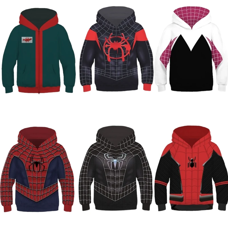 الأولاد خارقة سبايدرمان هوديس مايلز موراليس زيبر البلوز سبايدر جوين سترة للبنين بنات أنيمي تأثيري حلي #1