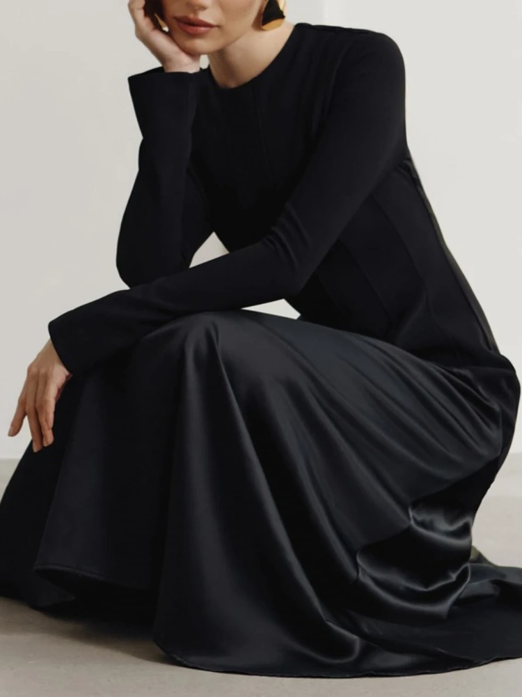 Tossy elegante vestido largo negro para mujer ajustado de cintura alta moda empalme vestido de fiesta de manga larga otoño 2025 vestido Maxi para mujer